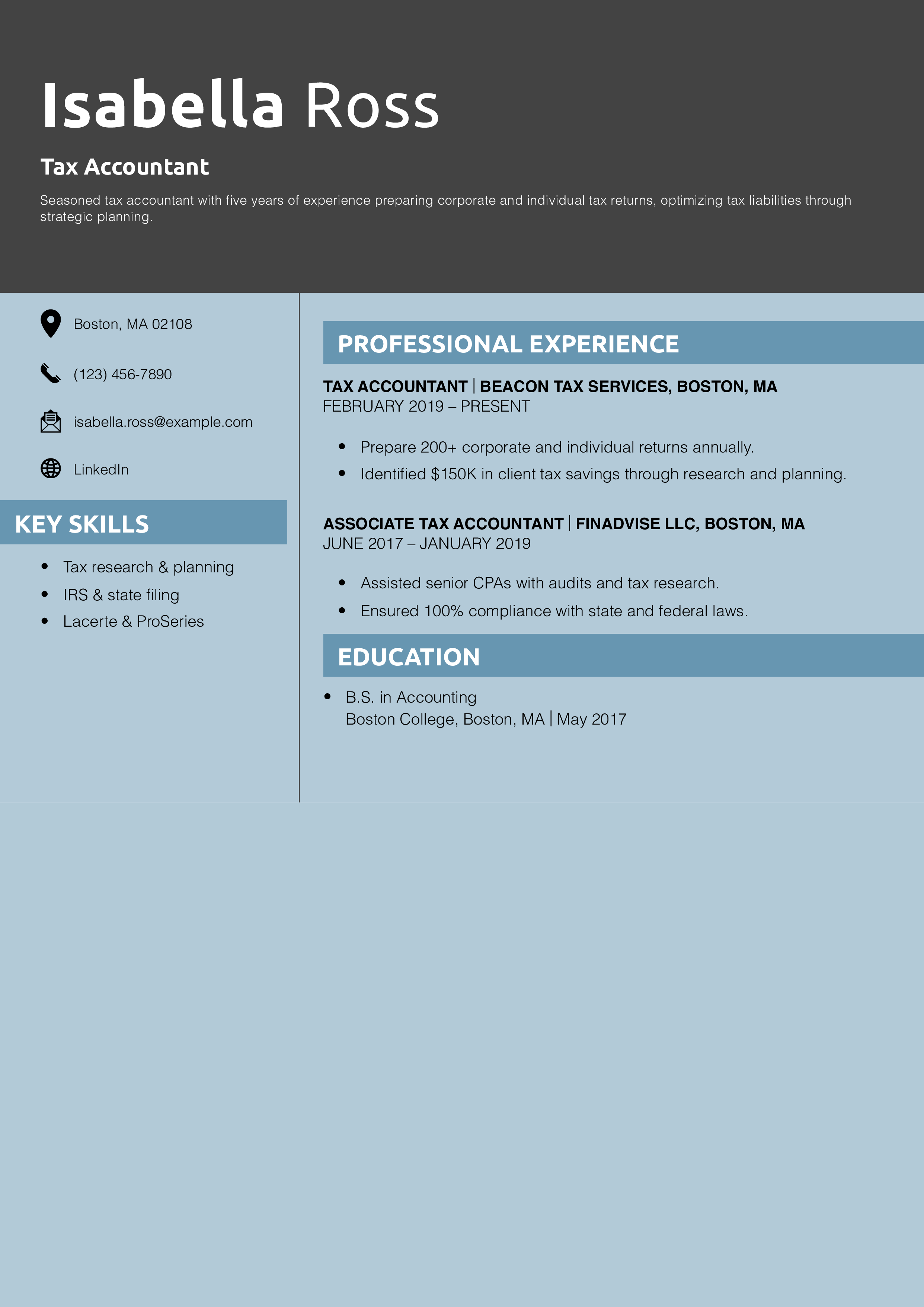 Tax Accountant Resume Example