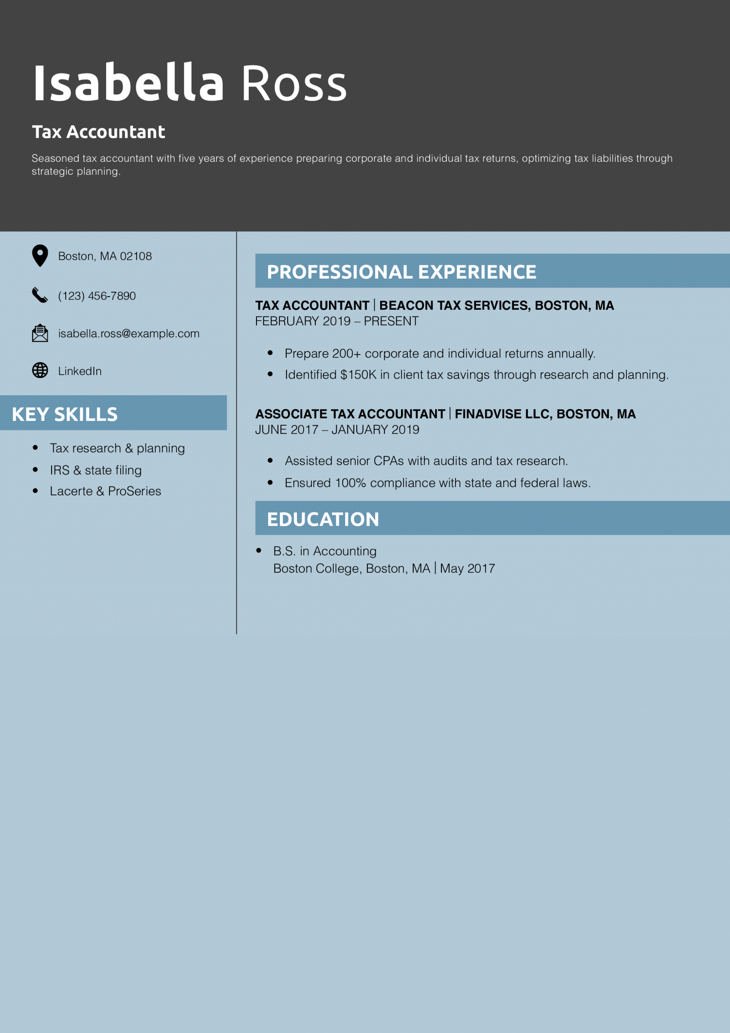 Tax Accountant Resume Example