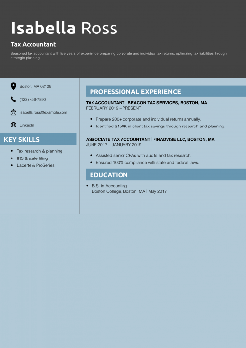 Tax Accountant Resume Example