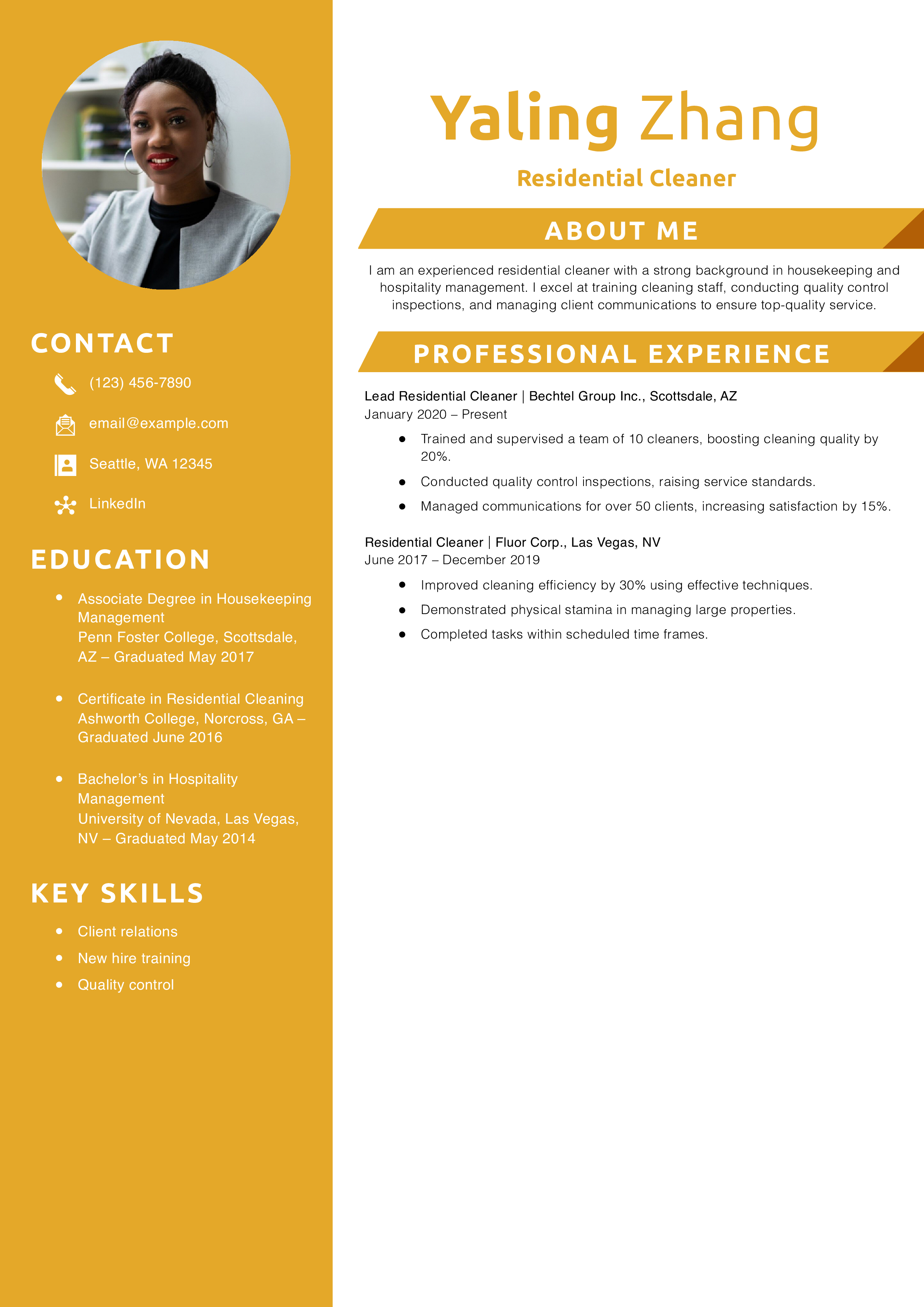 Residential Cleaner Resume Example