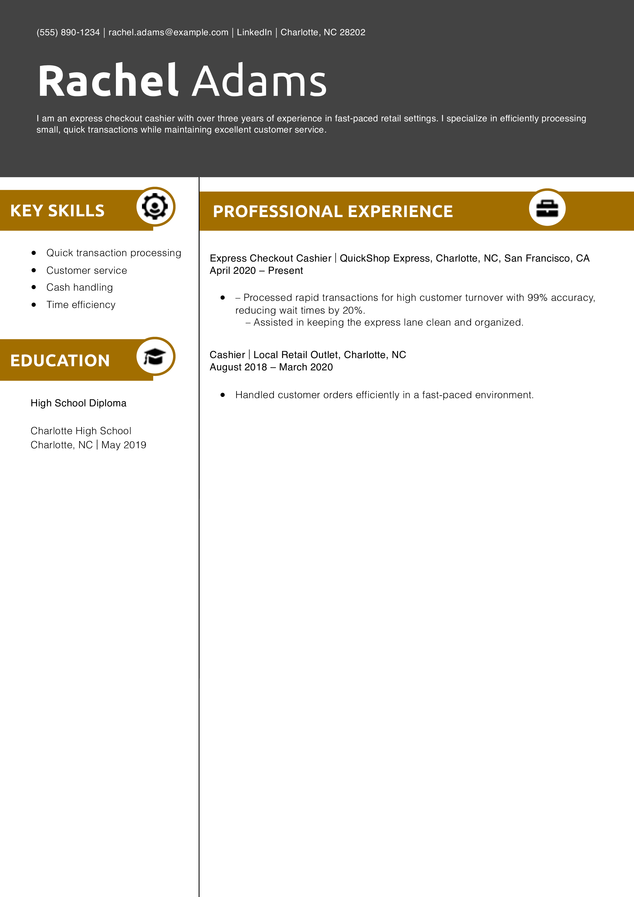 Express Checkout Cashier Resume Example