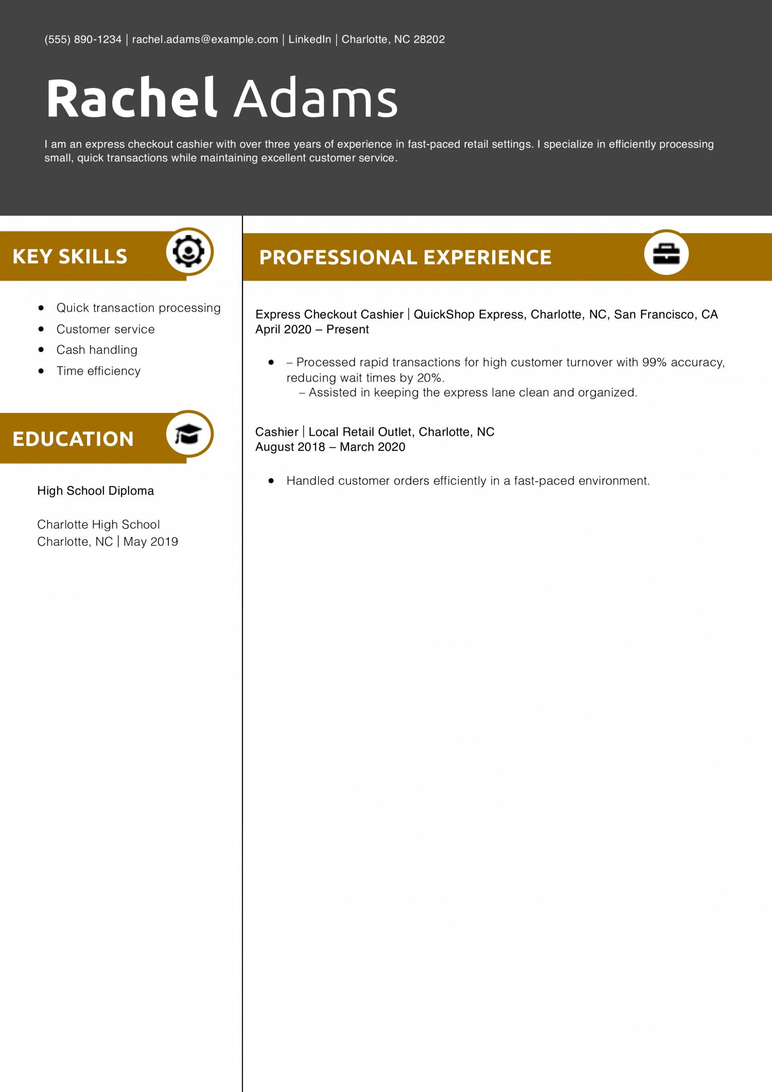 Express Checkout Cashier Resume Example