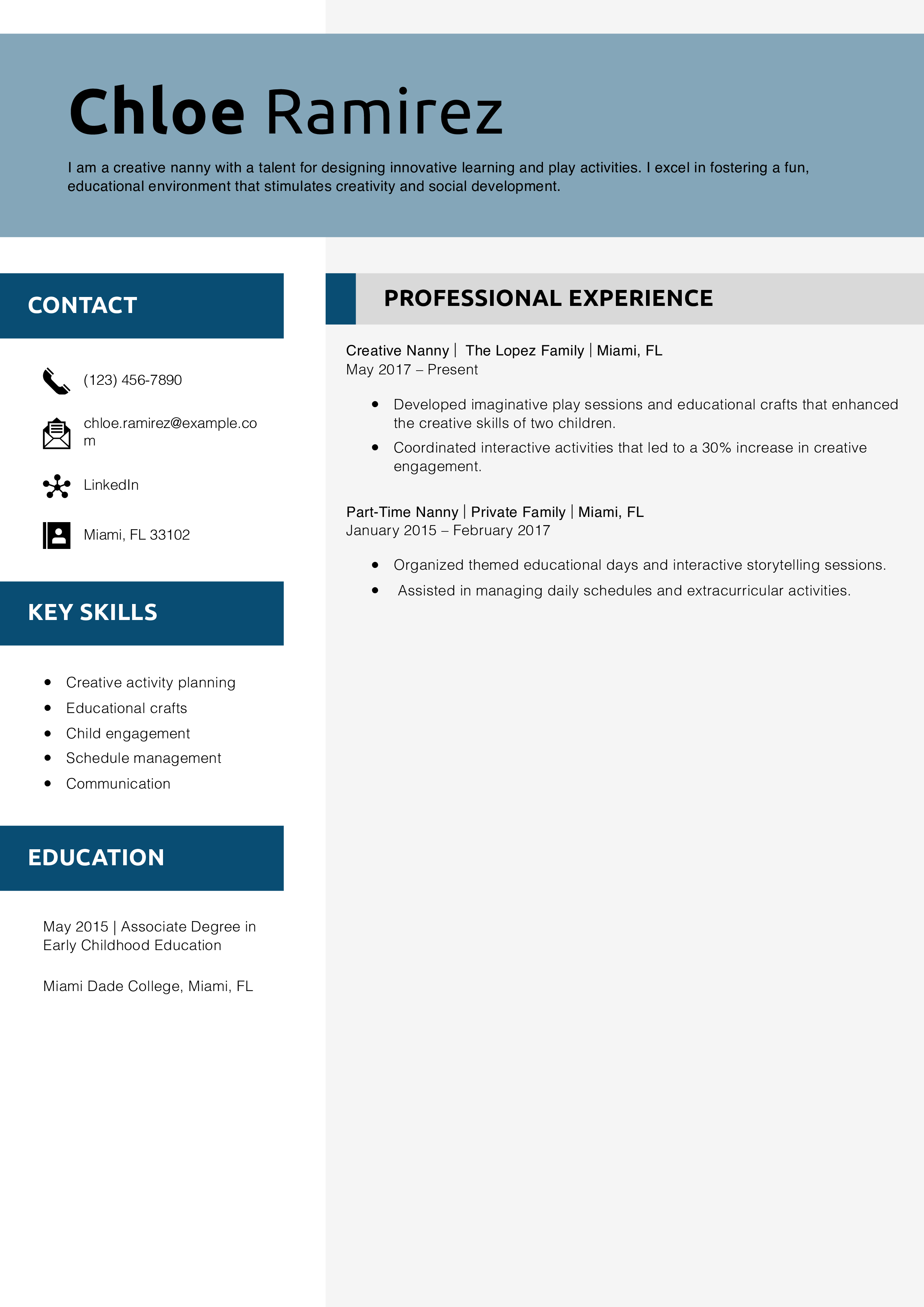 Creative Nanny Resume Example