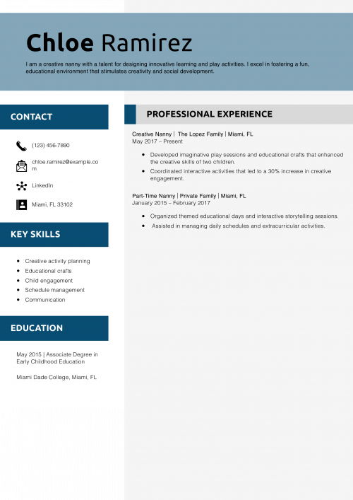 Creative Nanny Resume Example