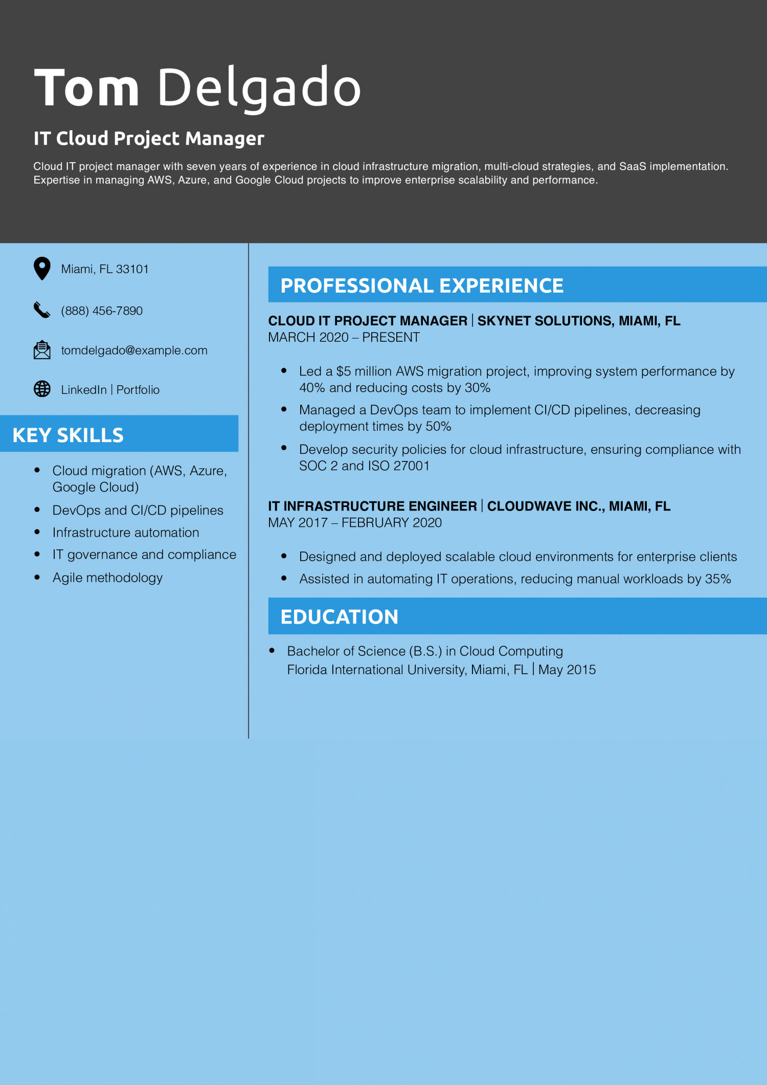 IT Cloud Project Manager Resume Example