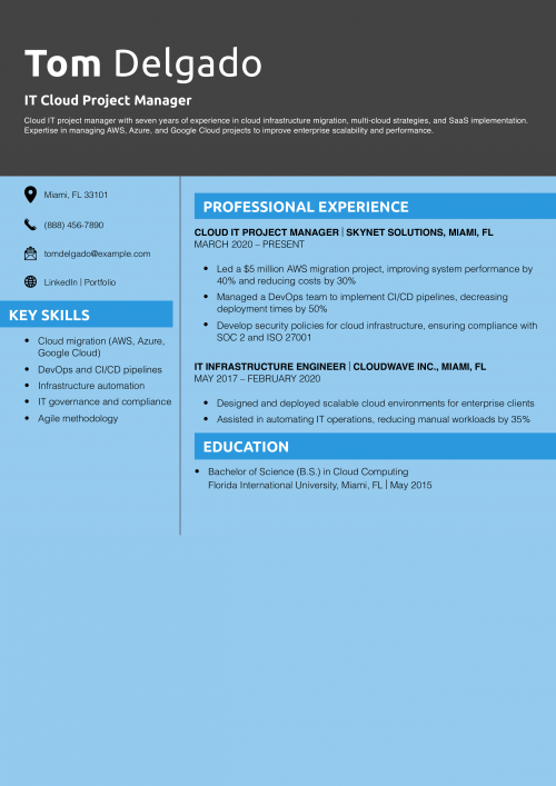 IT Cloud Project Manager Resume Example