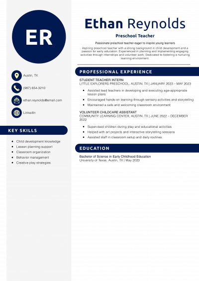 Preschool Teacher Resume With No Experience