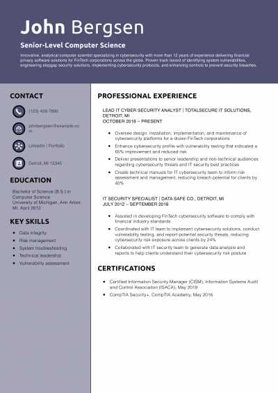 Senior-Level Computer Science Resume Example