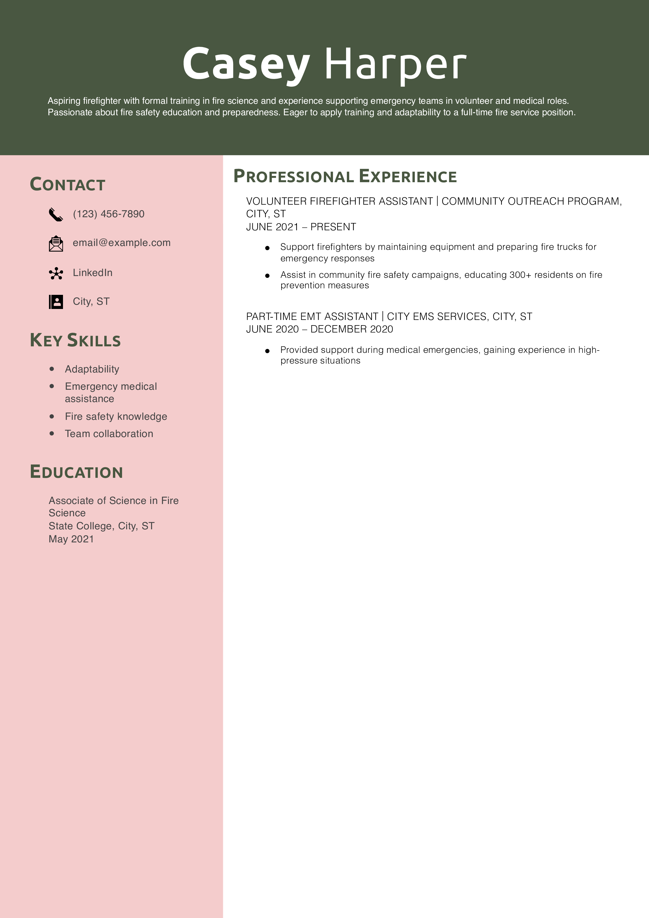 Aspiring Firefighter Resume