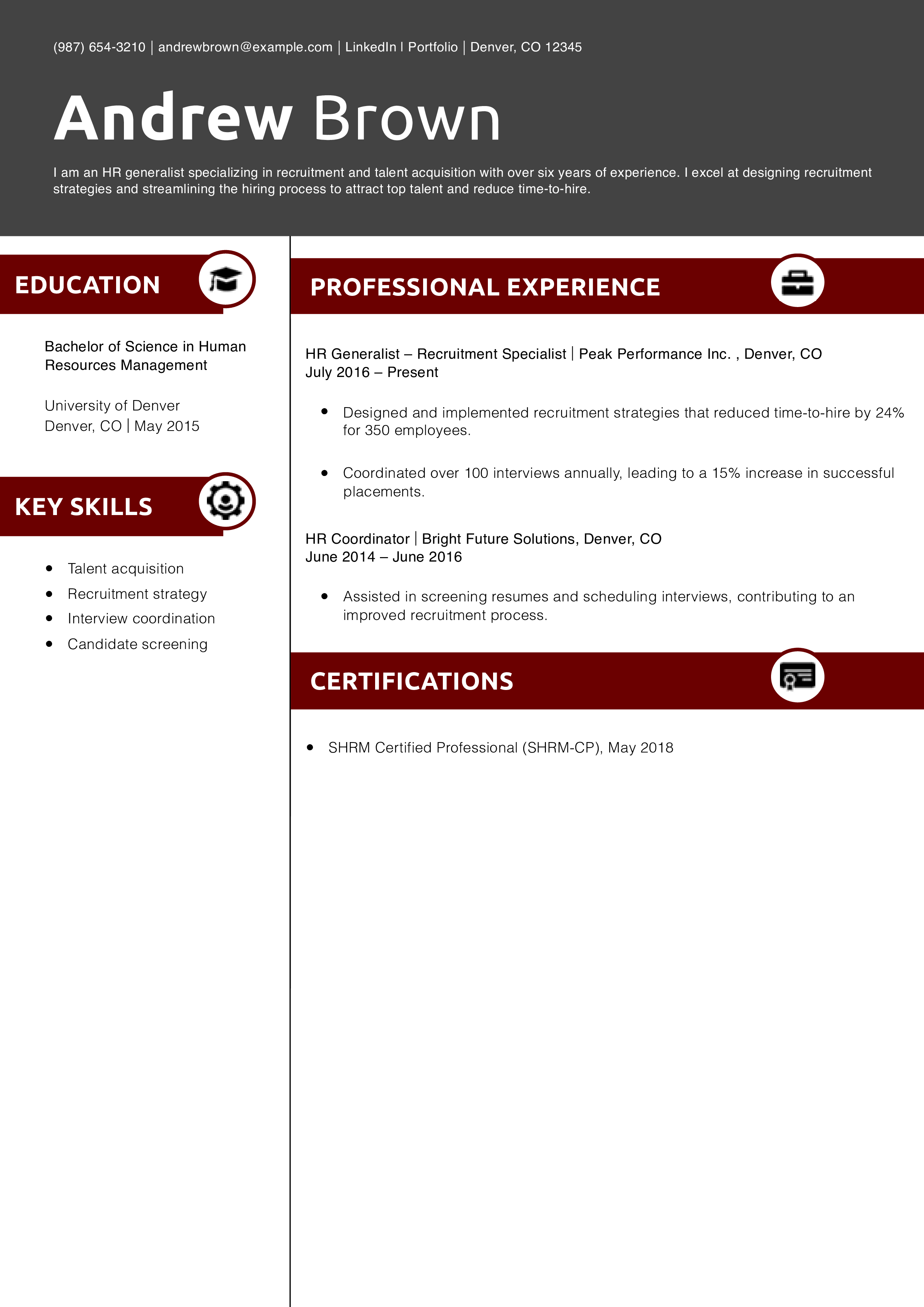 HR Generalist Recruitment Specialist Resume Example