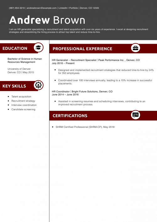 HR Generalist Recruitment Specialist Resume Example 