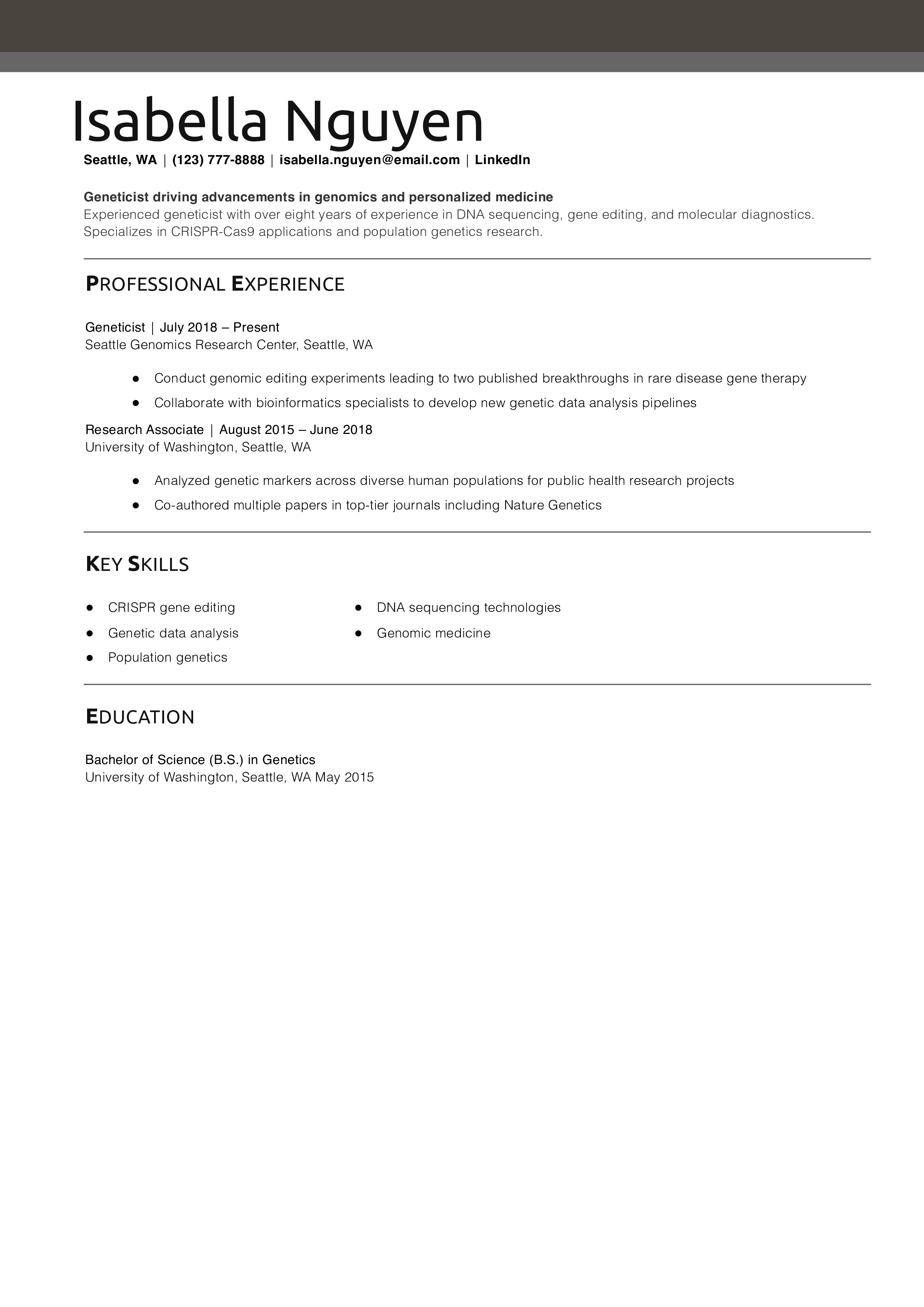 Geneticist Resume Example