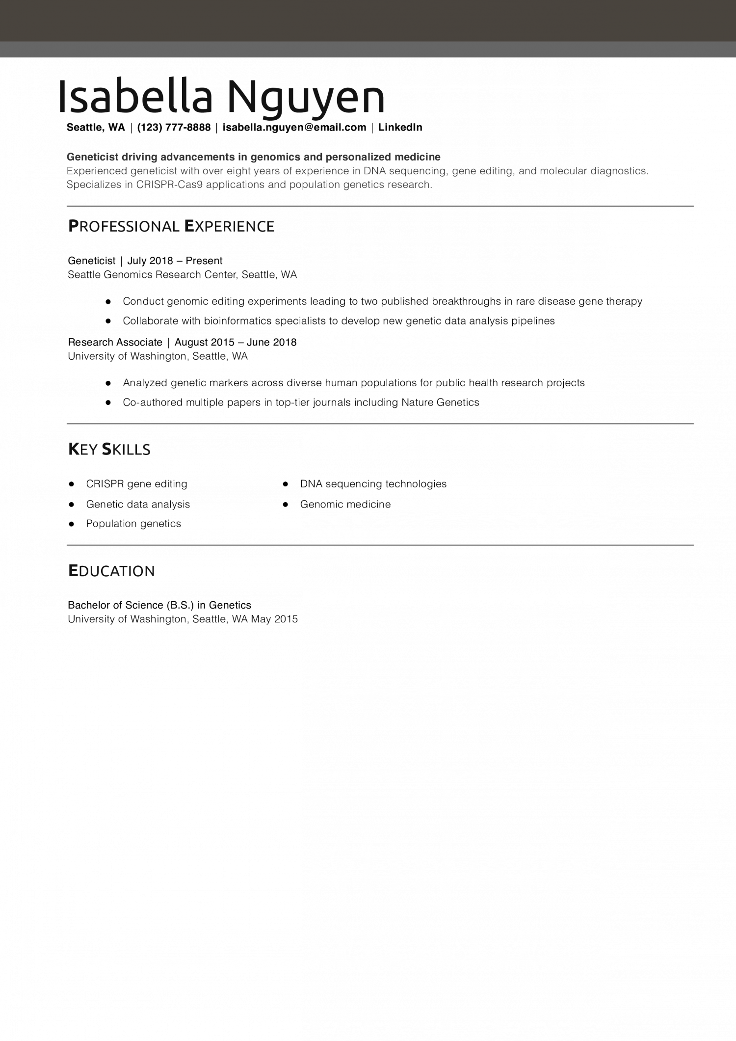 Geneticist Resume Example