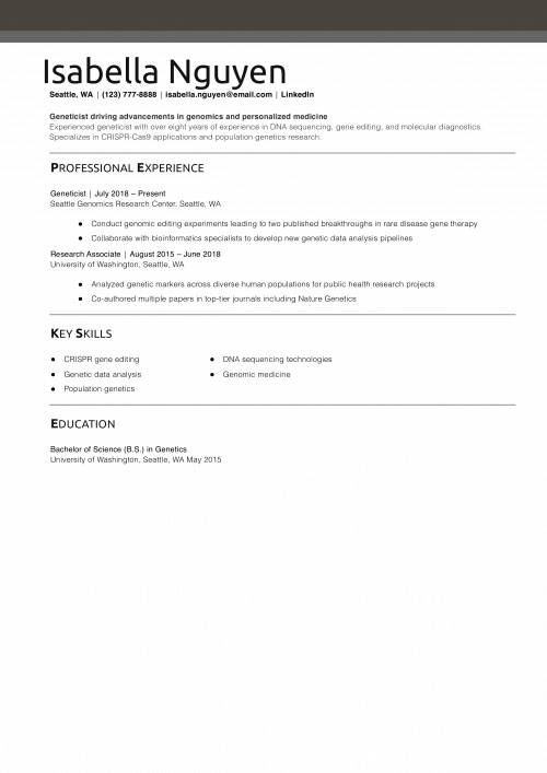 Geneticist Resume Example