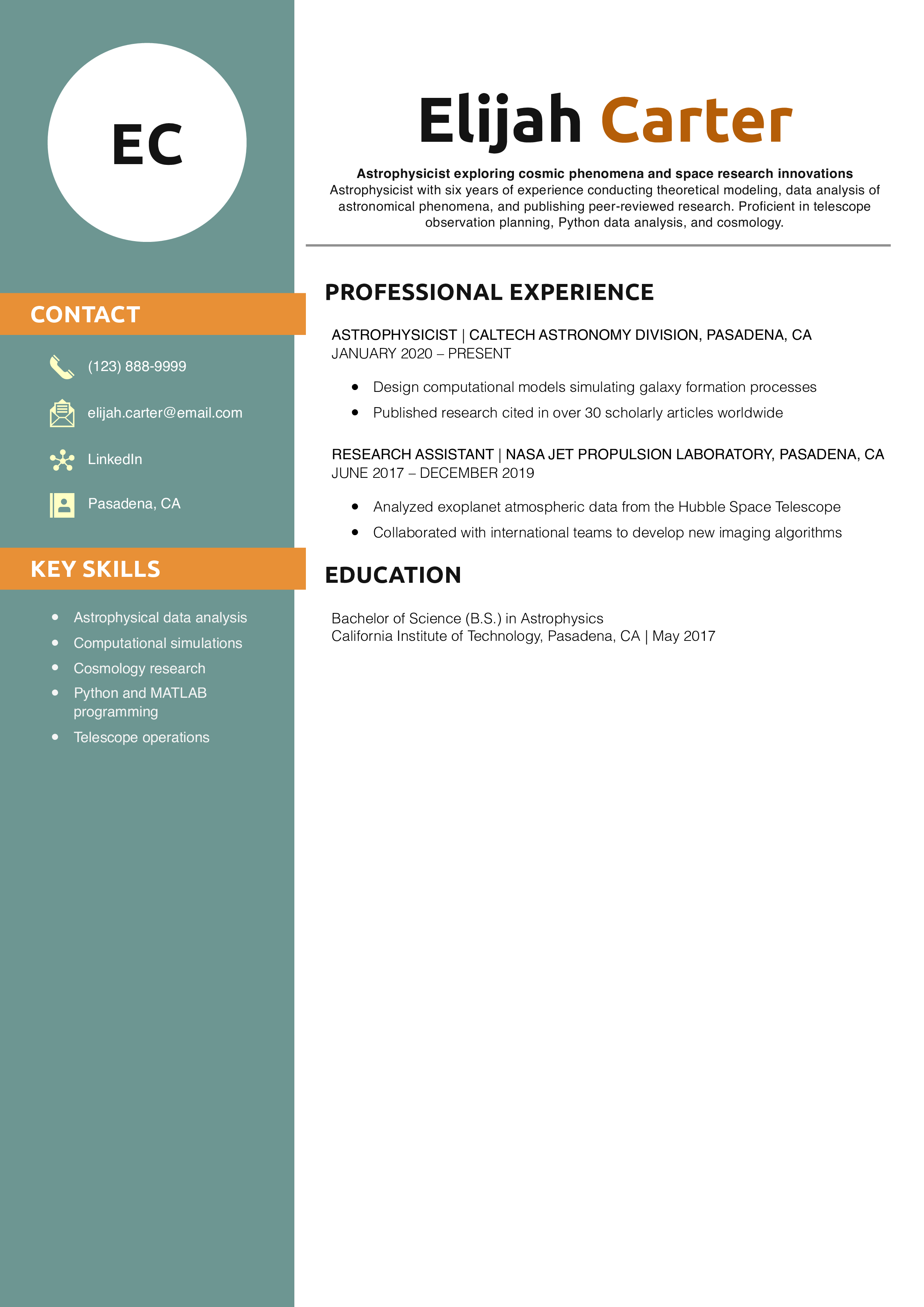 Astrophysicist Resume Example