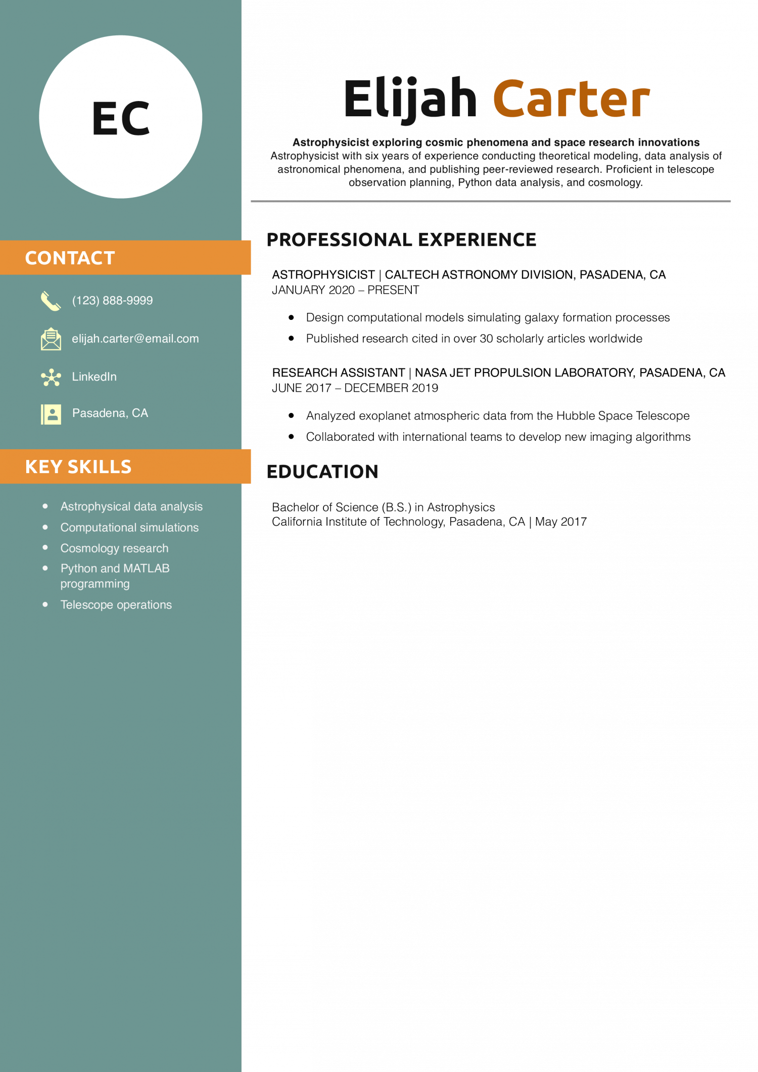 Astrophysicist Resume Example