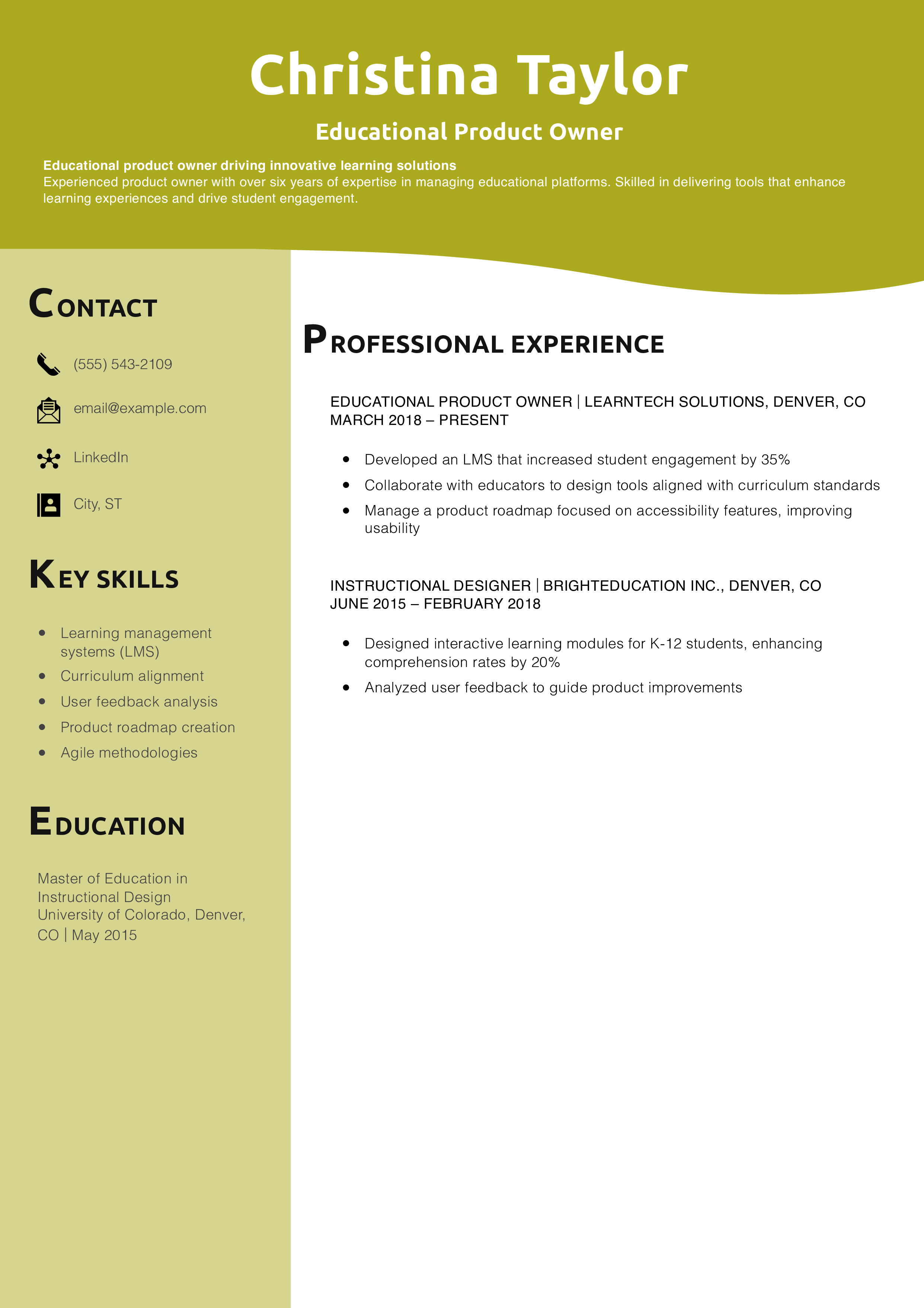 Educational Product Owner Resume