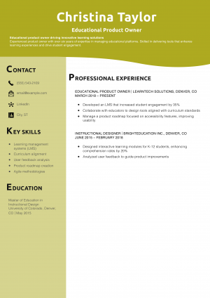 Educational Product Owner Resume