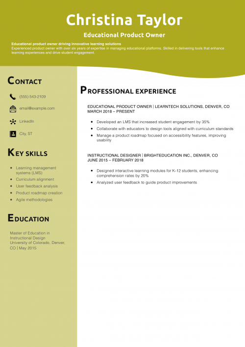 Educational Product Owner Resume