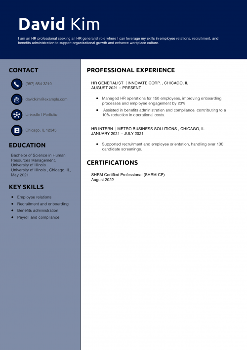 HR Generalist Mid-Size Business Resume Example