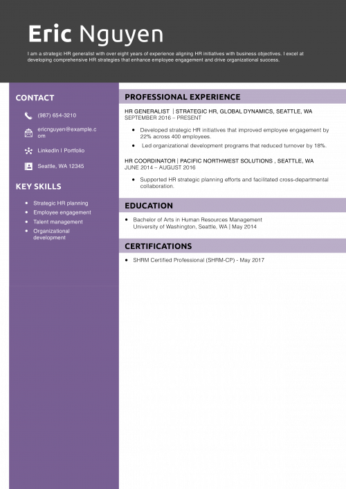 HR Generalist Strategic HR Resume Example