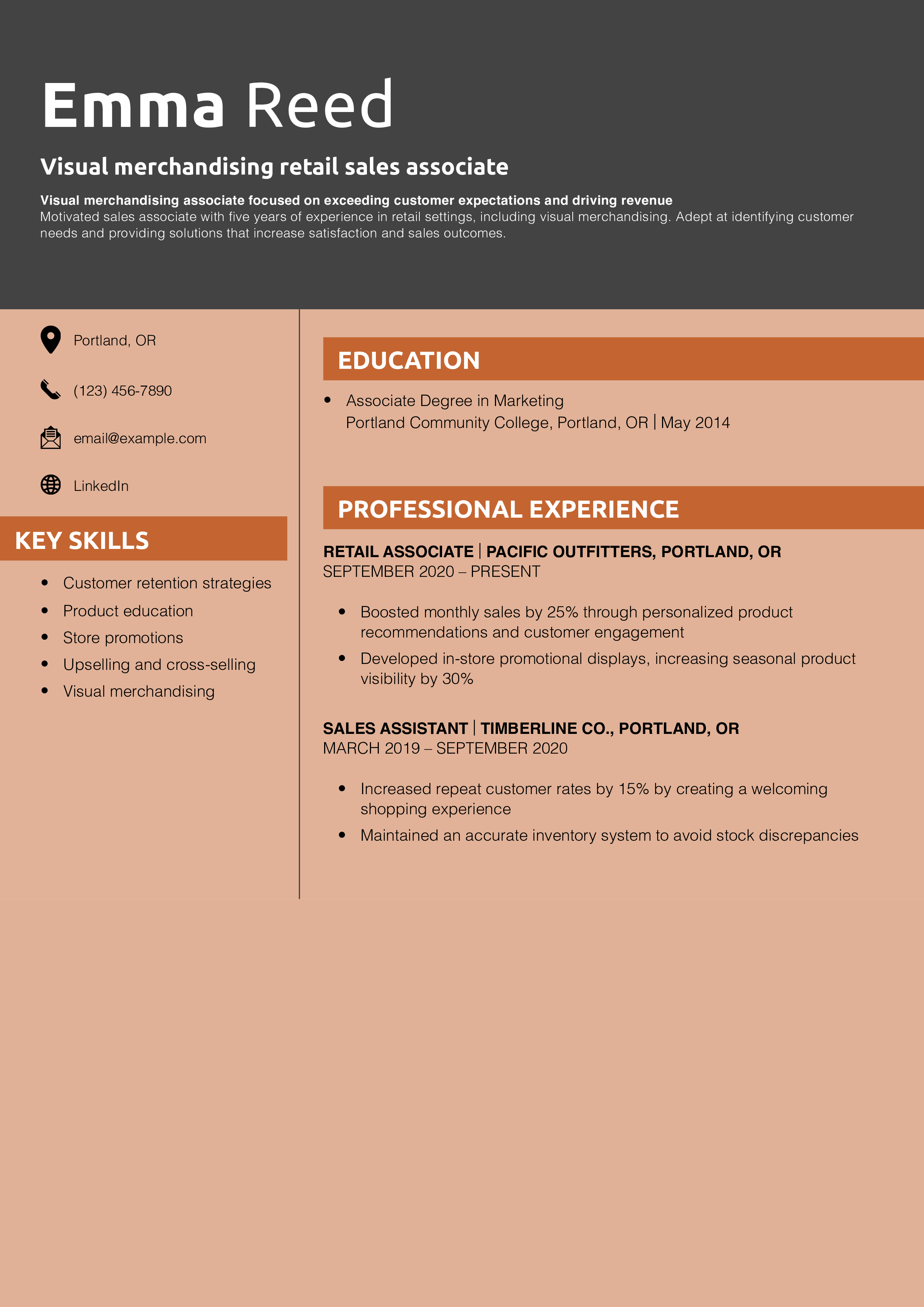 Visual merchandising retail sales associate resume