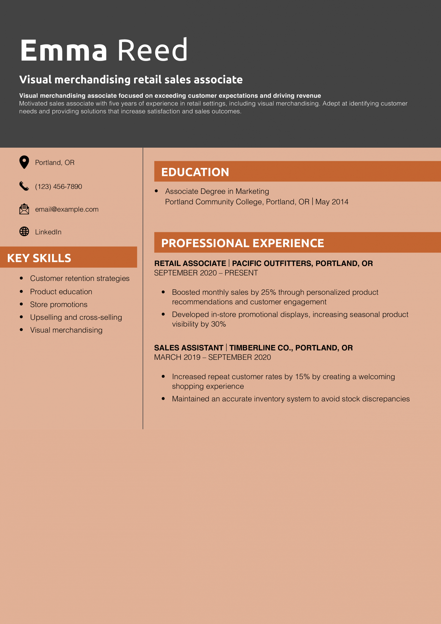 Visual merchandising retail sales associate resume