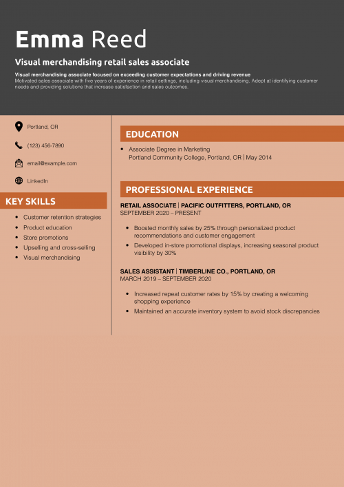 Visual merchandising retail sales associate resume