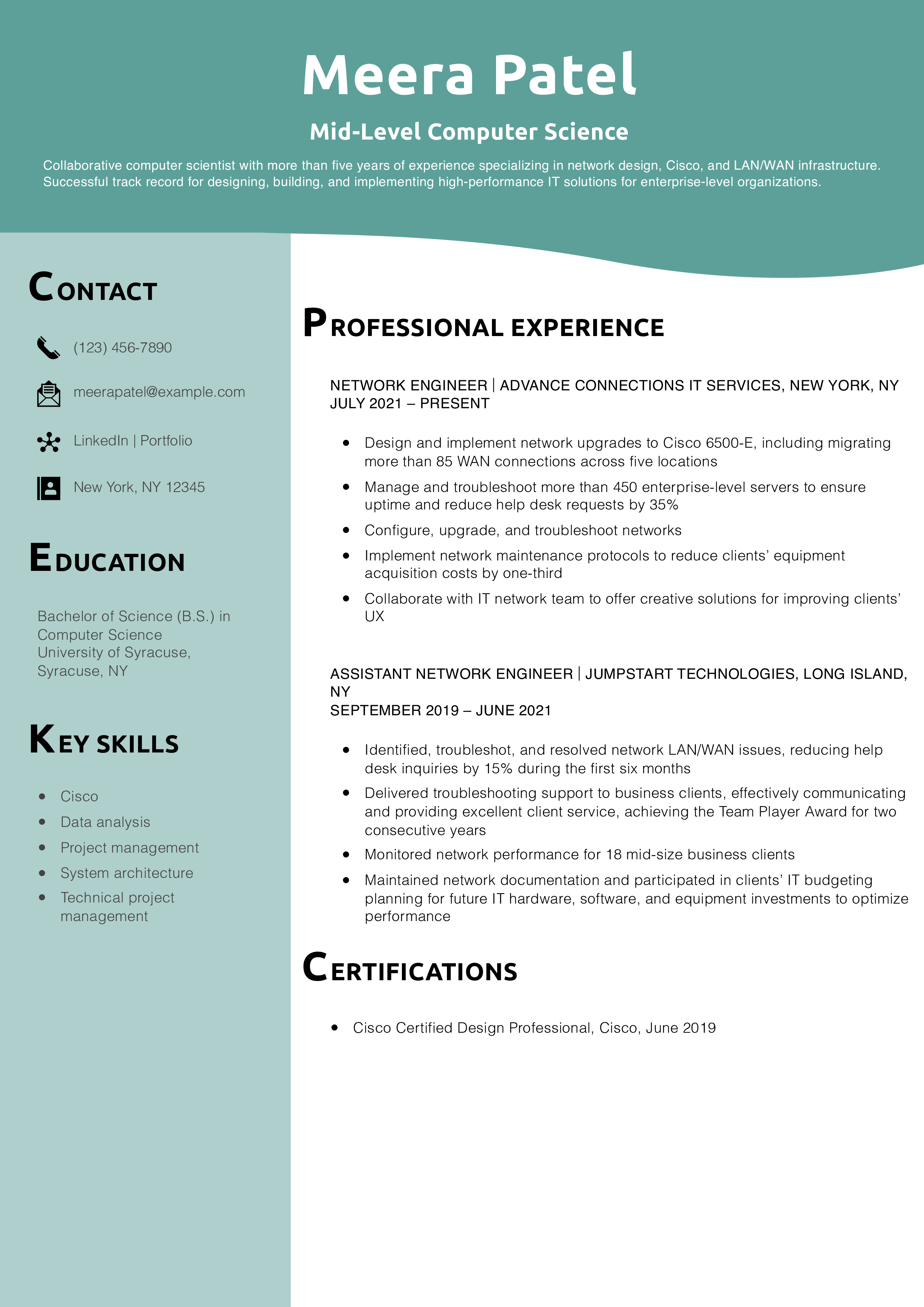 Mid-Level Computer Science Resume Example