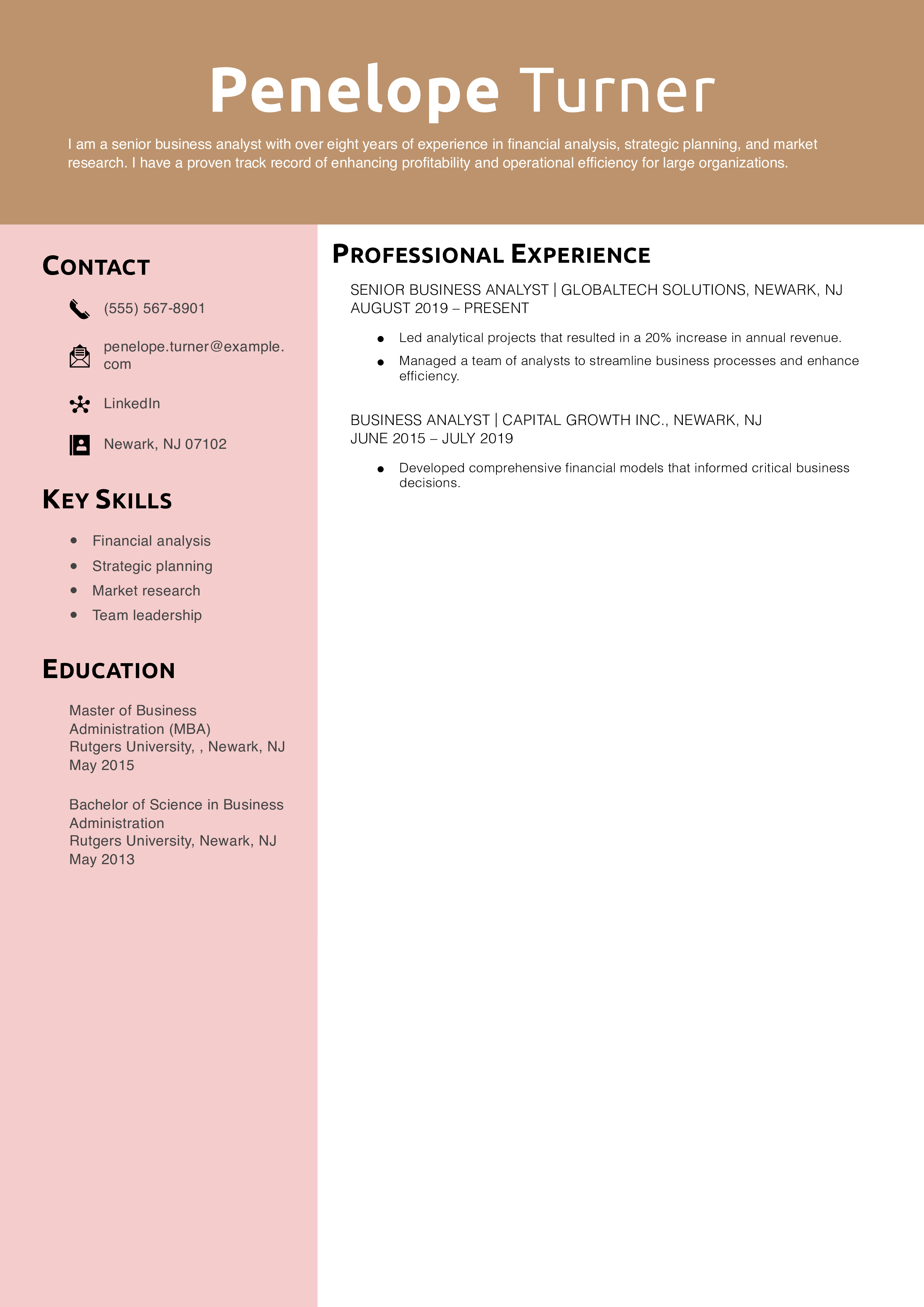 Senior Business Analyst Resume Example