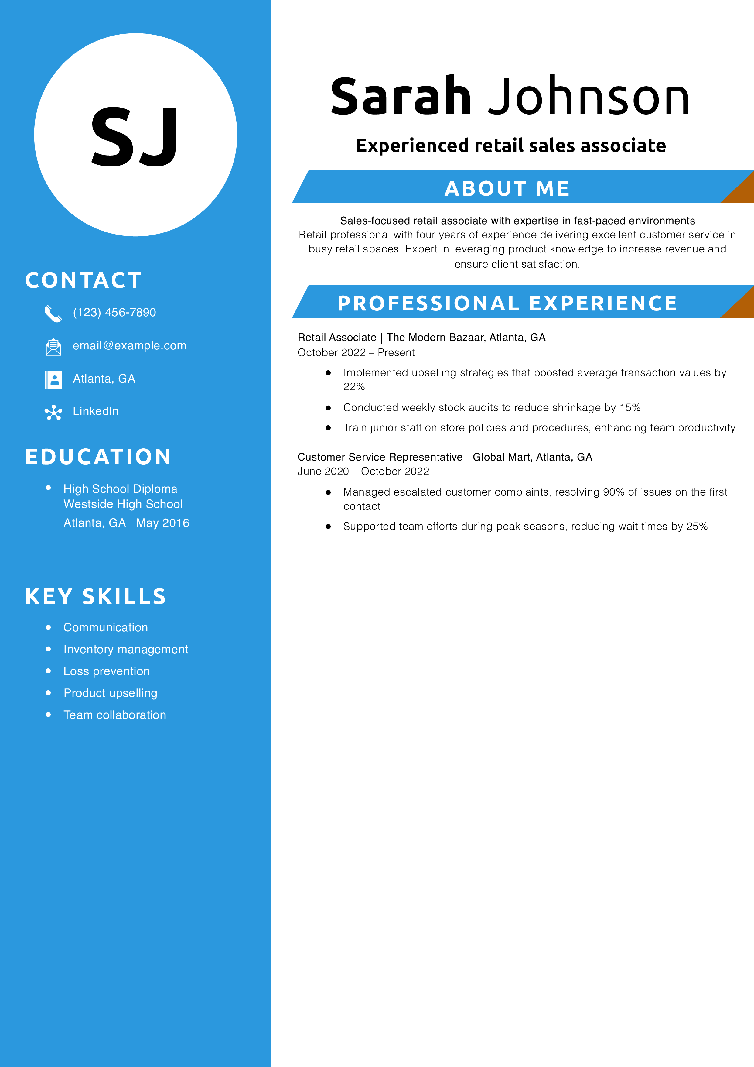 Experienced retail sales associate resume