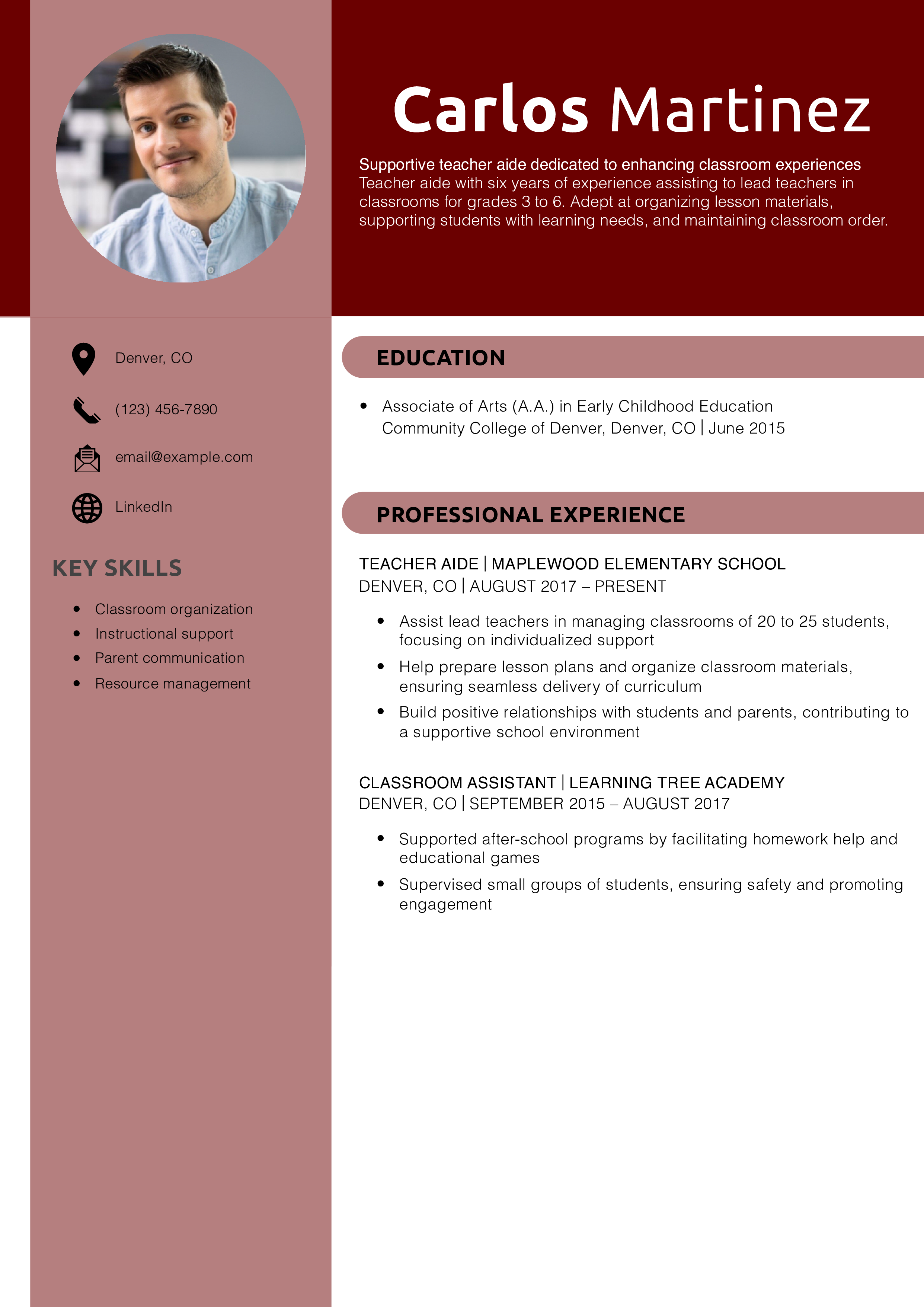 Teacher aide resume example