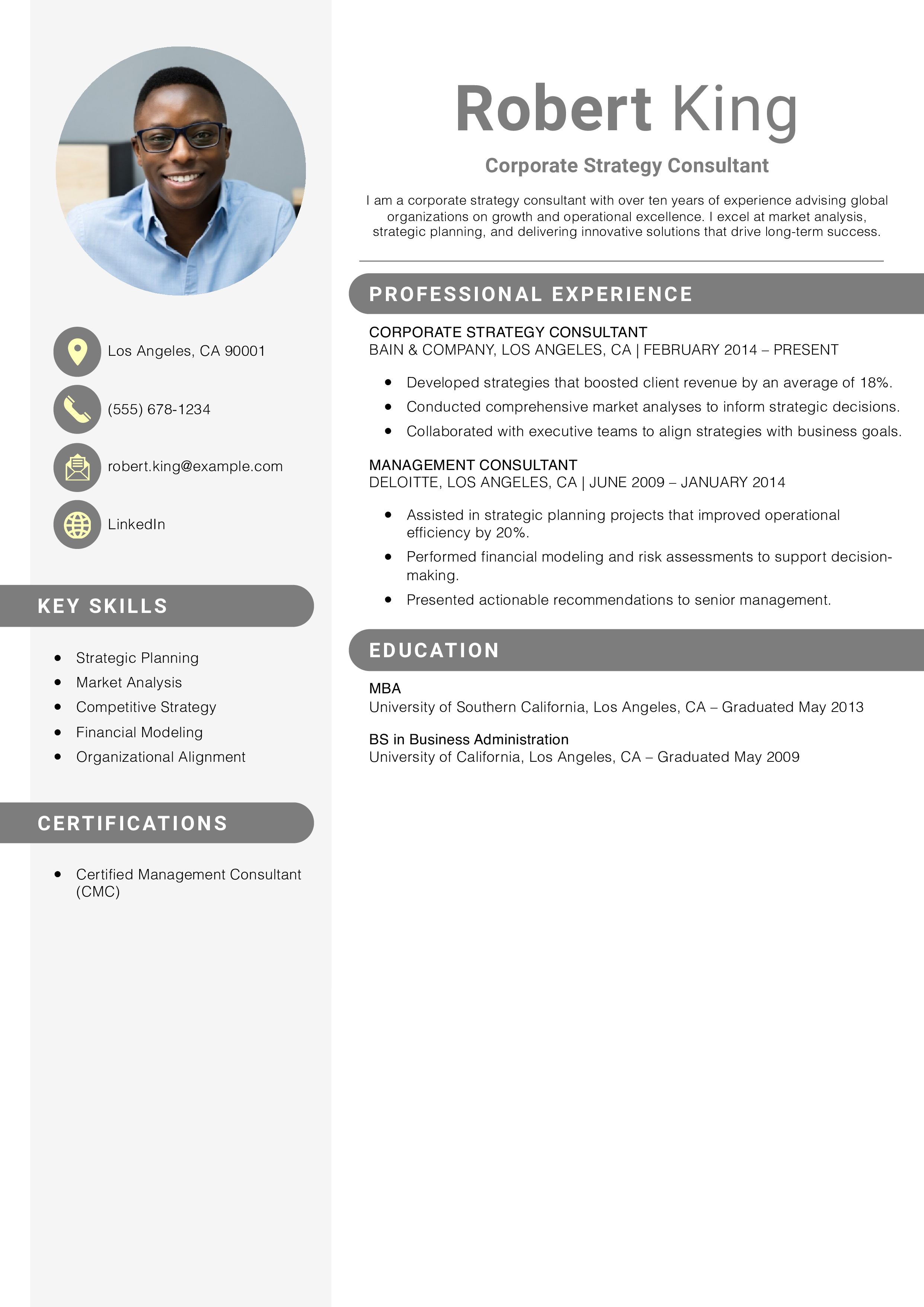 Corporate Strategy Consultant Resume Example