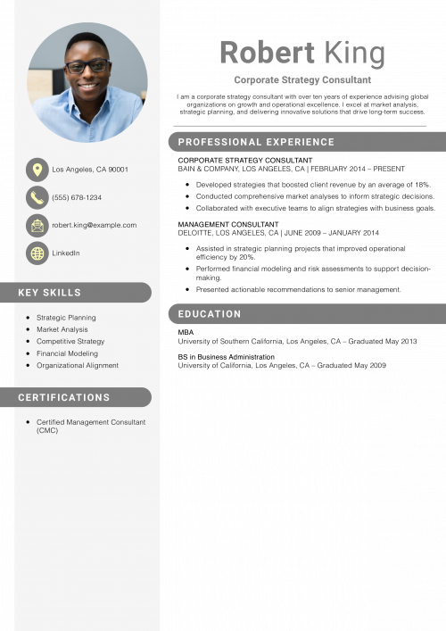Corporate Strategy Consultant Resume Example
