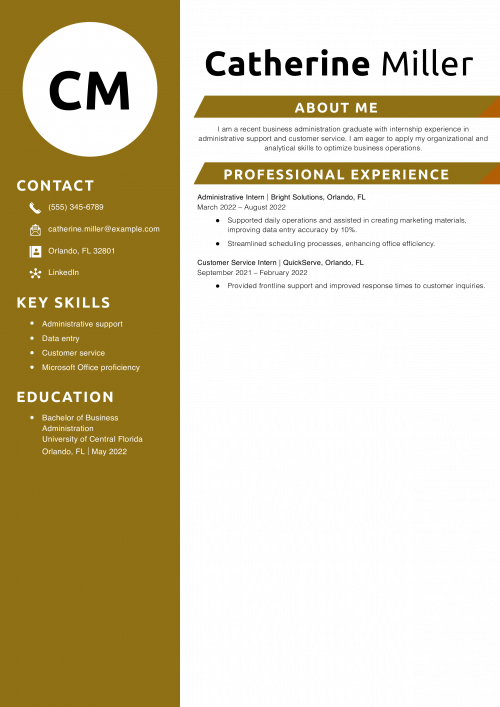 Business Administration Intern Resume Example