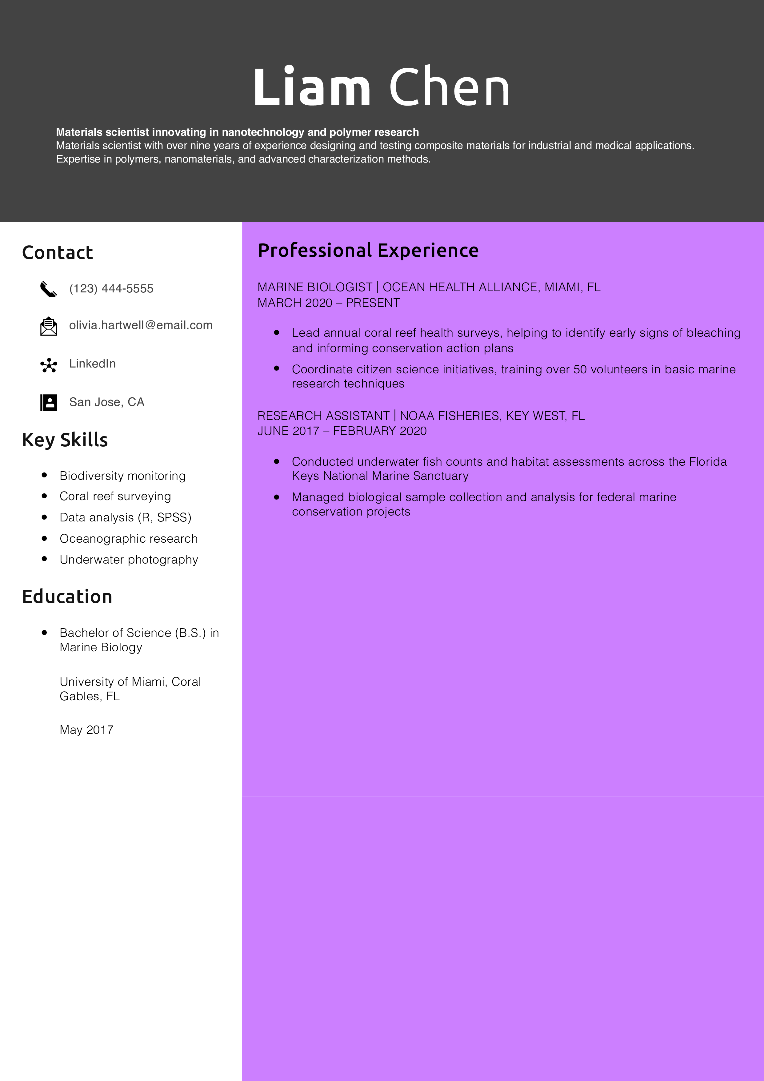 Materials Scientist Resume Example