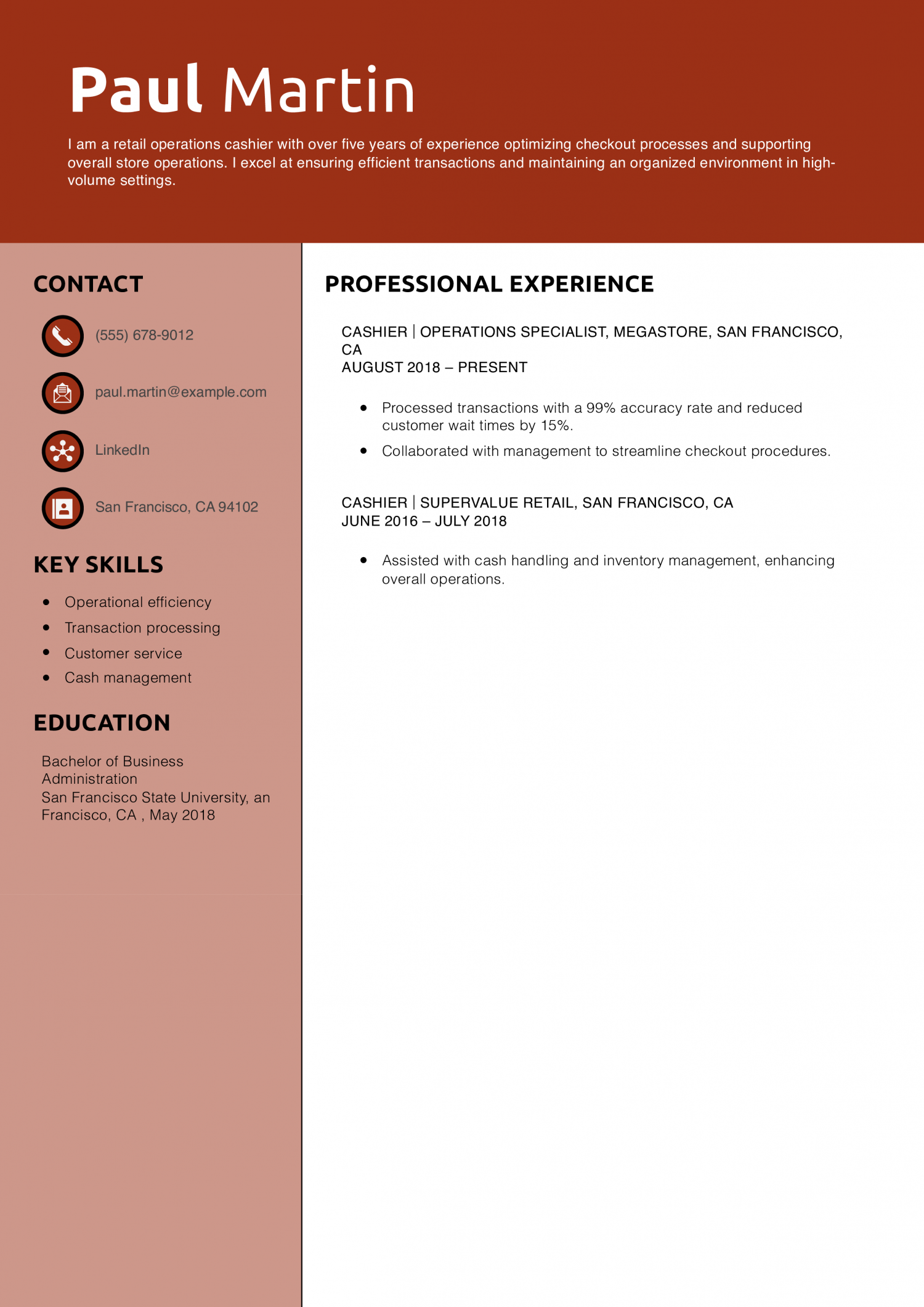 Retail Operations Cashier Resume Example