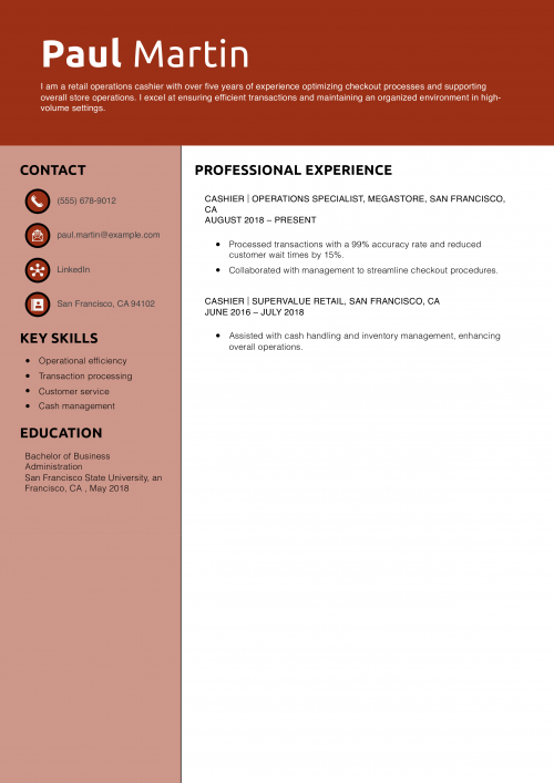 Retail Operations Cashier Resume Example