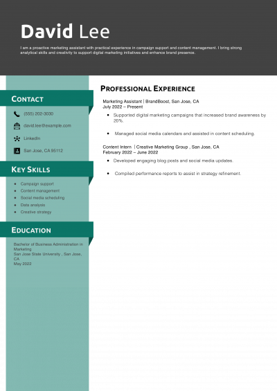 Entry-Level Marketing Assistant Resume Example