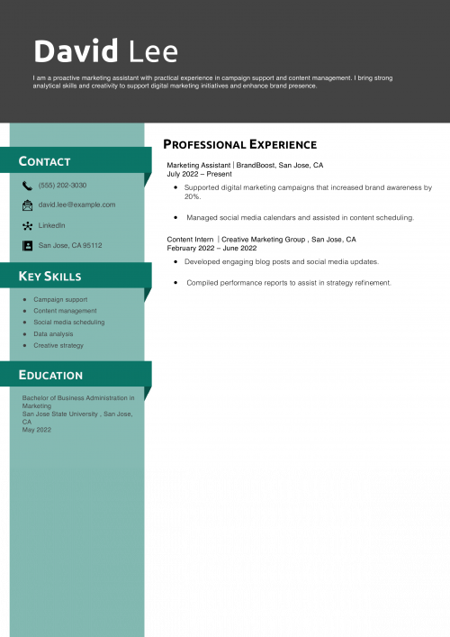 Entry-Level Marketing Assistant Resume Example