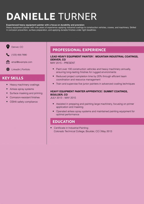 Heavy equipment painter resume