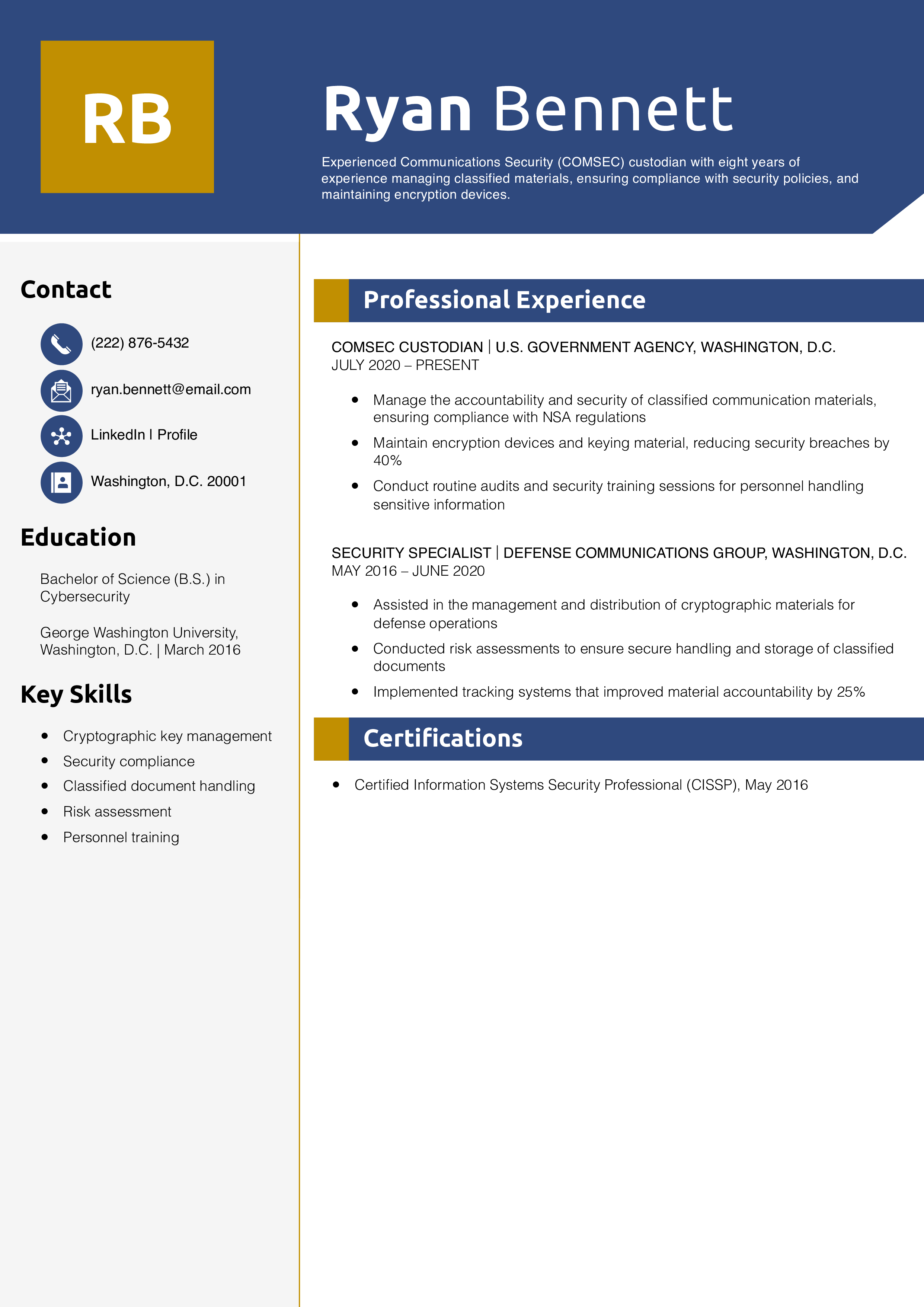 Comsec Custodian Resume Example