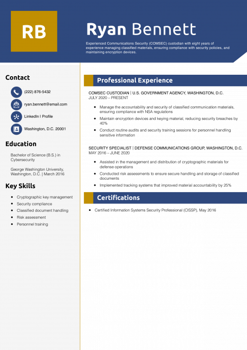 Comsec Custodian Resume Example