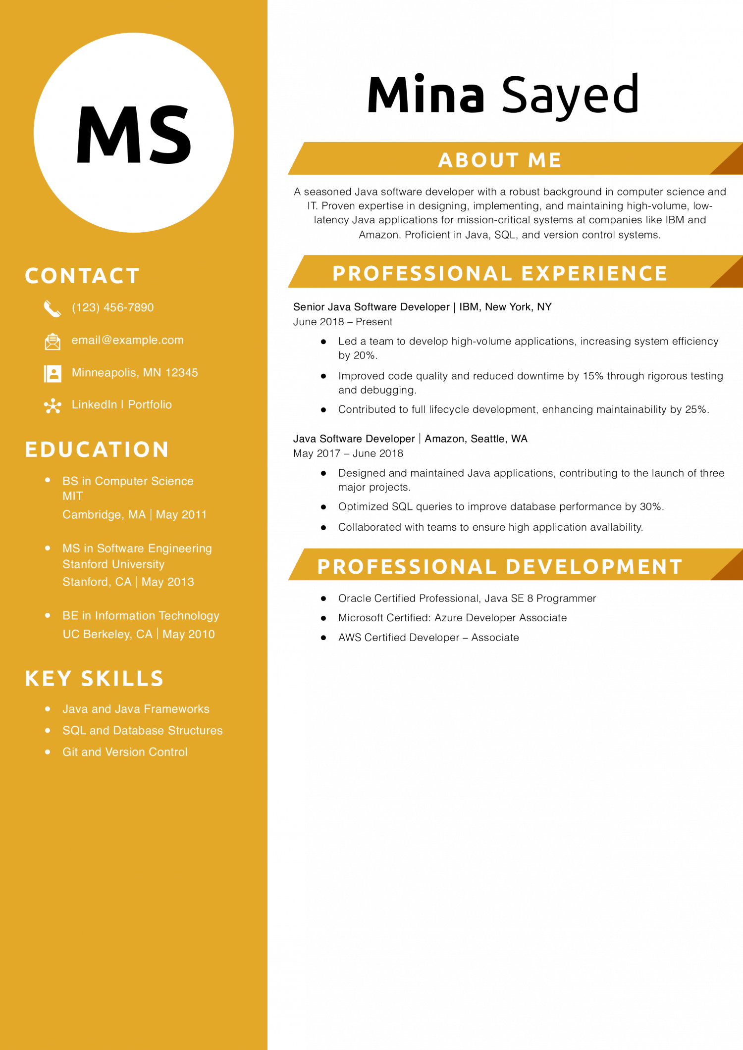 Java Software Developer Resume Example