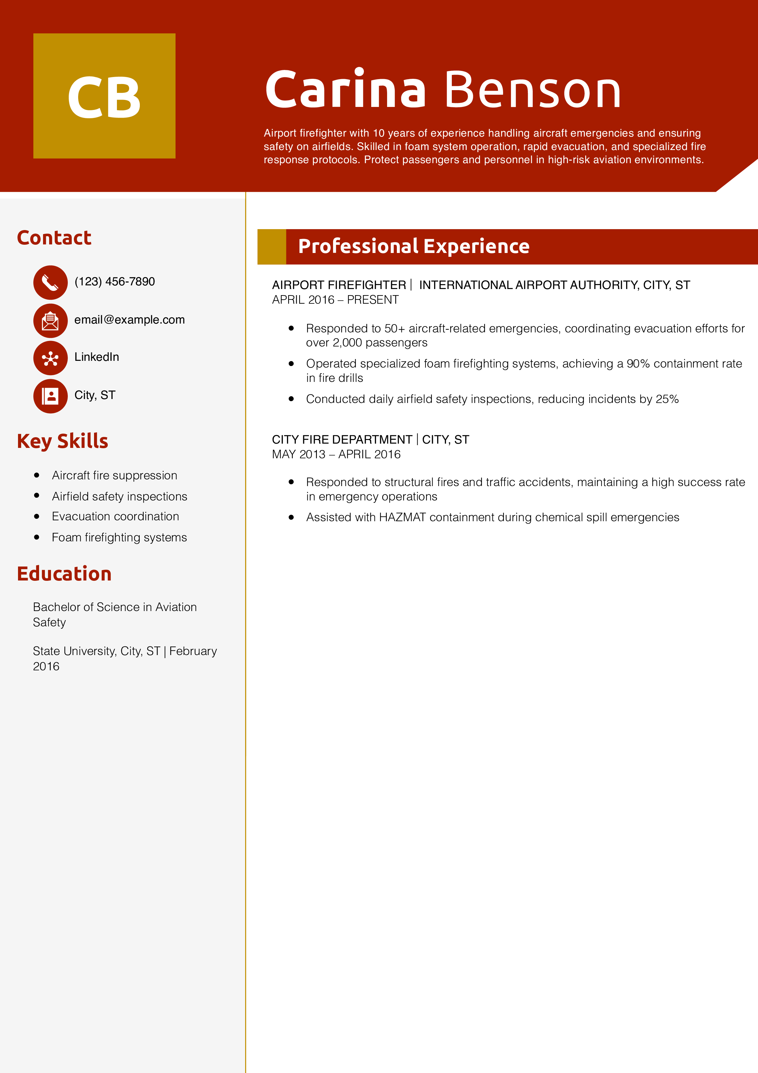 Airport Firefighter Resume