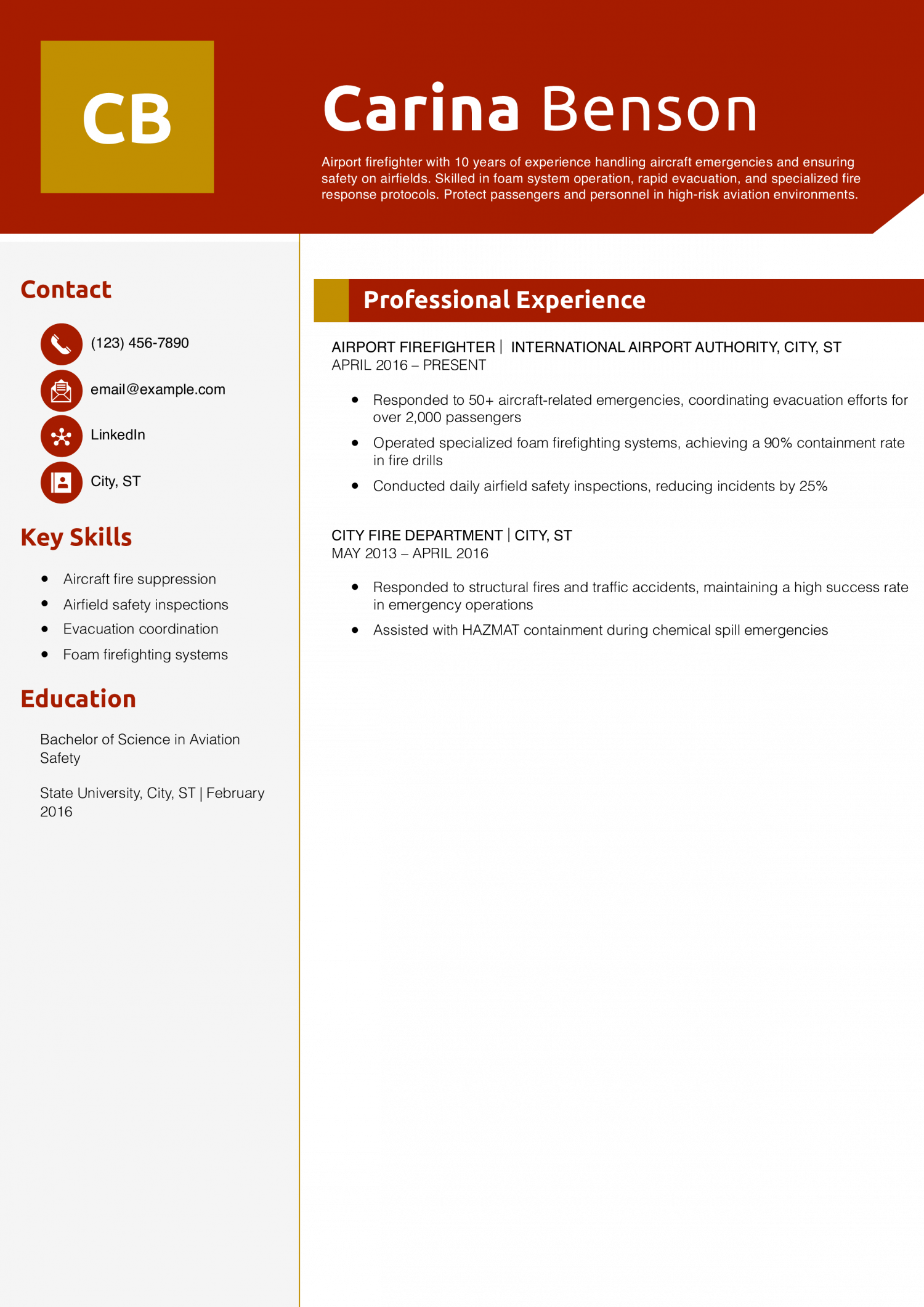 Airport Firefighter Resume