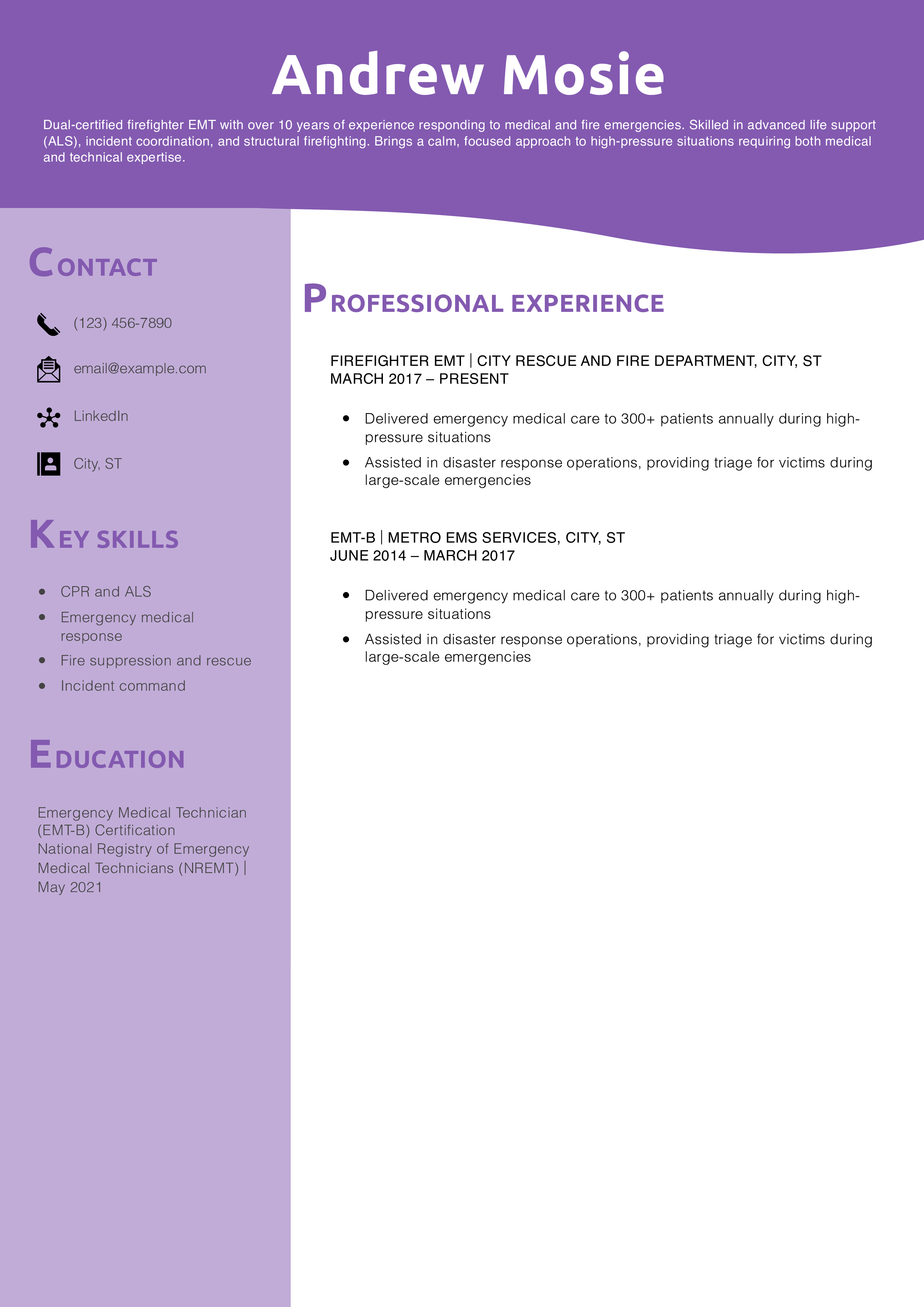 Firefighter EMT Resume