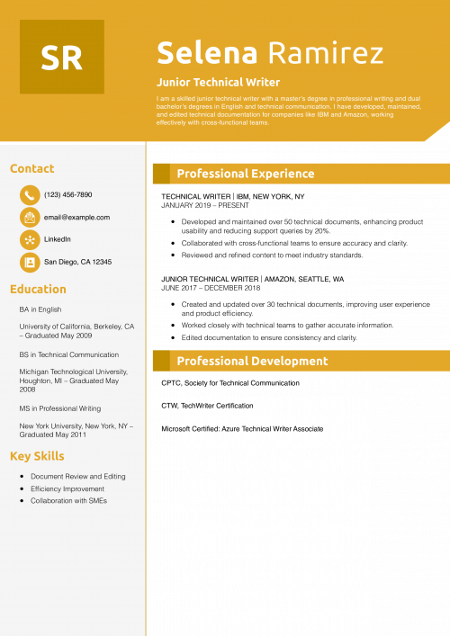 Junior Technical Writer Resume Example