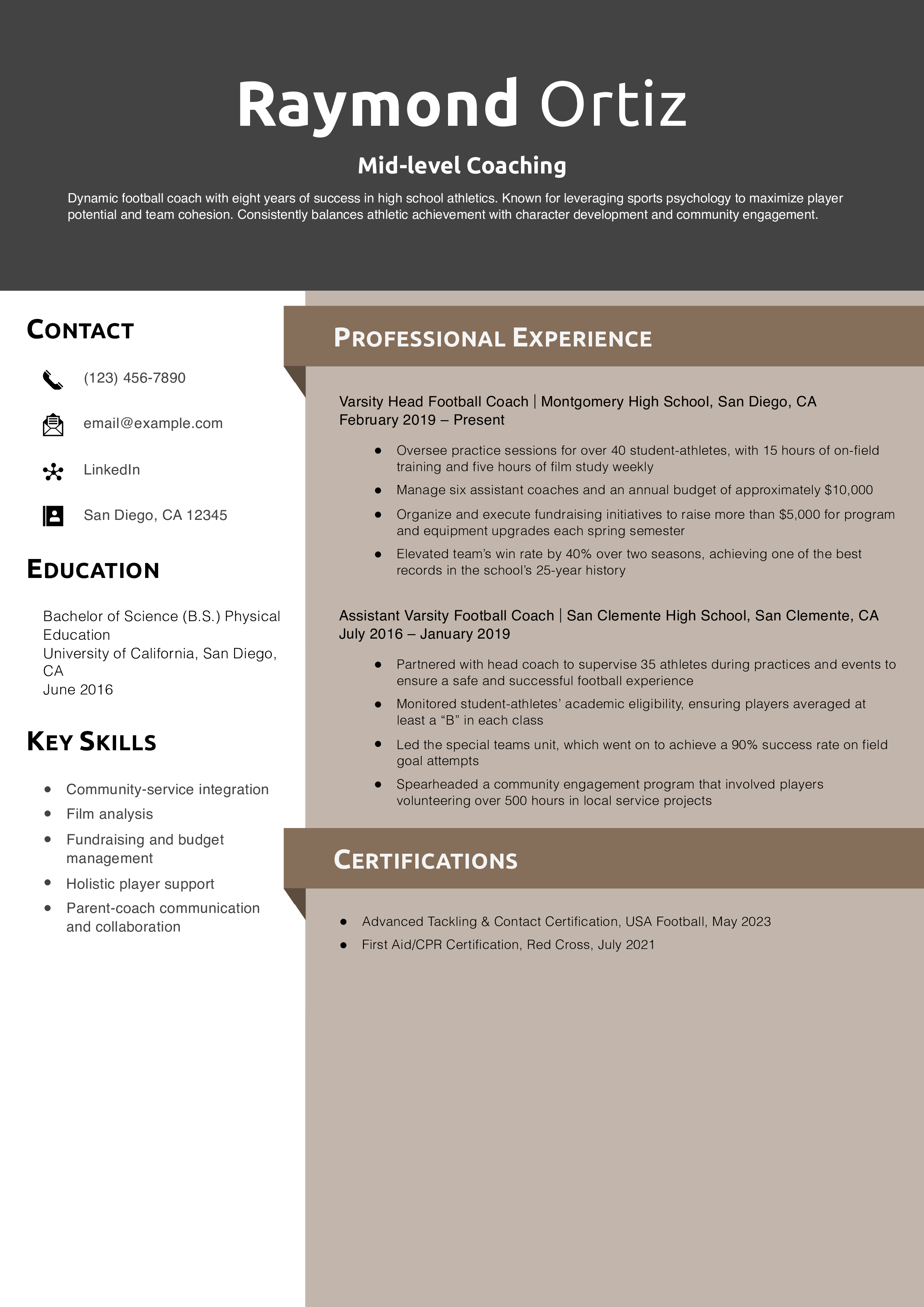 Mid-level Coaching Resume Example