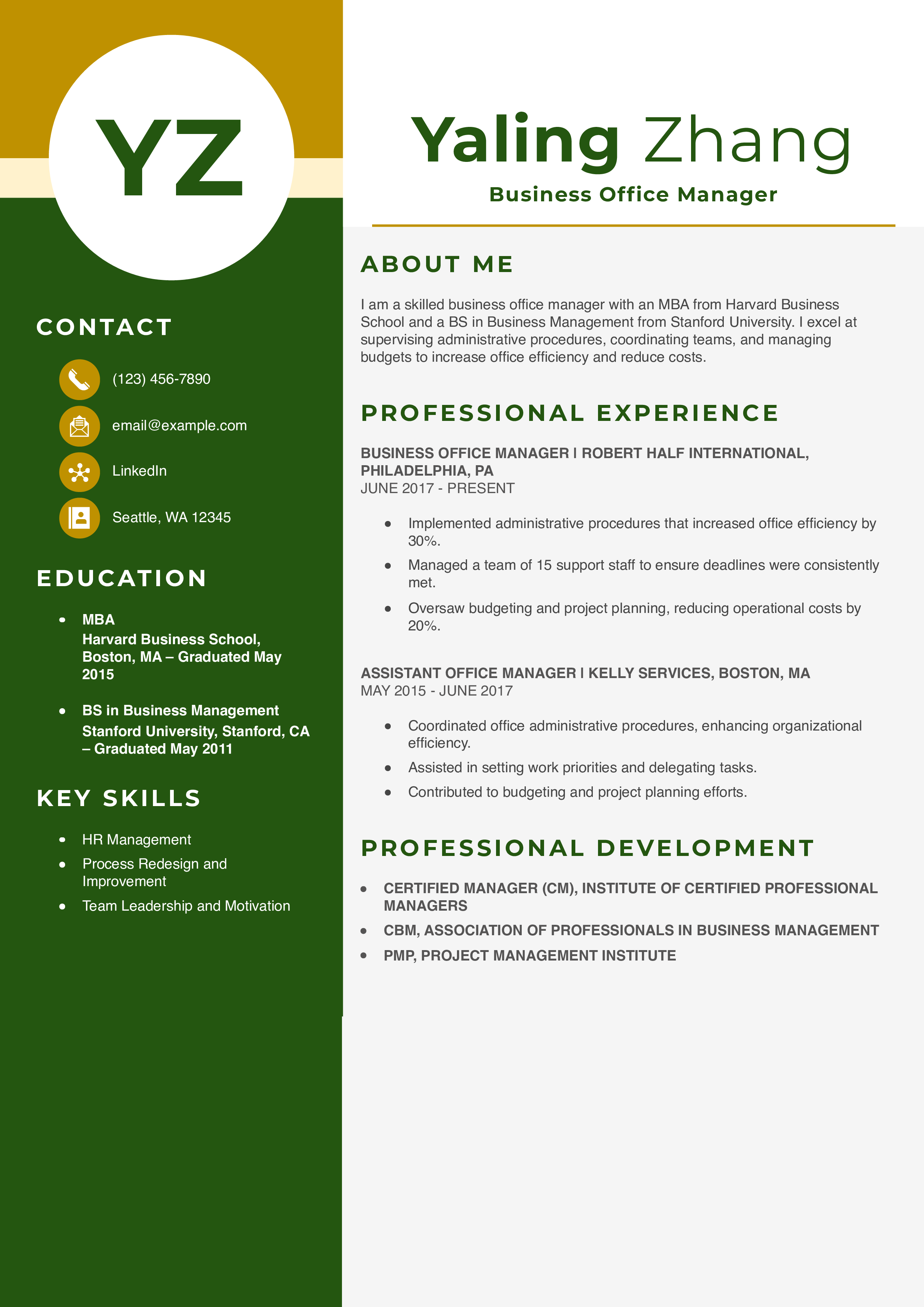 Business Office Manager Resume Example